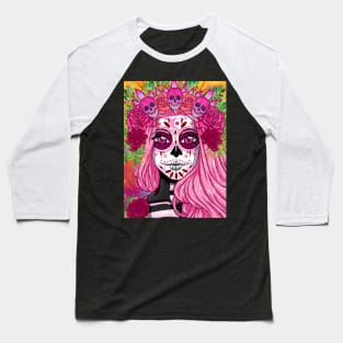 Pink Queen Sugar Skull bloom Baseball T-Shirt